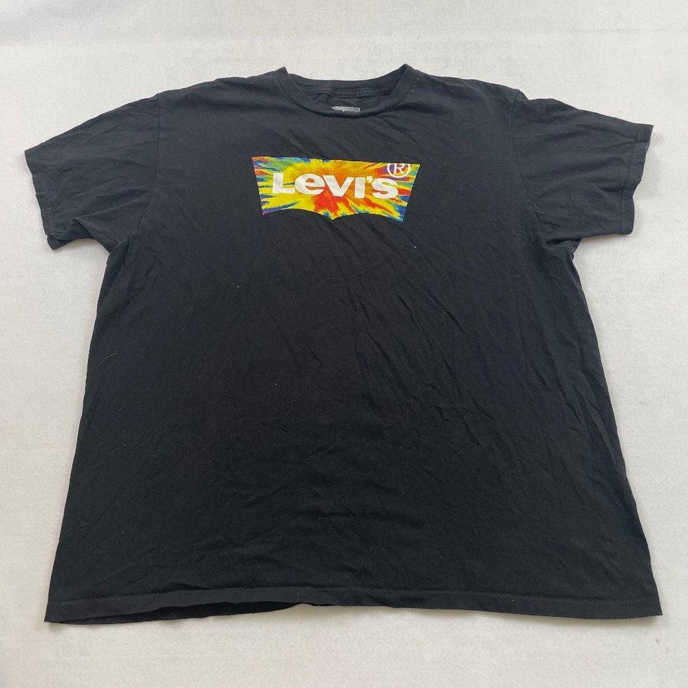 LEVI'S Rainbow Tie Dye Levi's Logo Black Tee Shirt Size XL